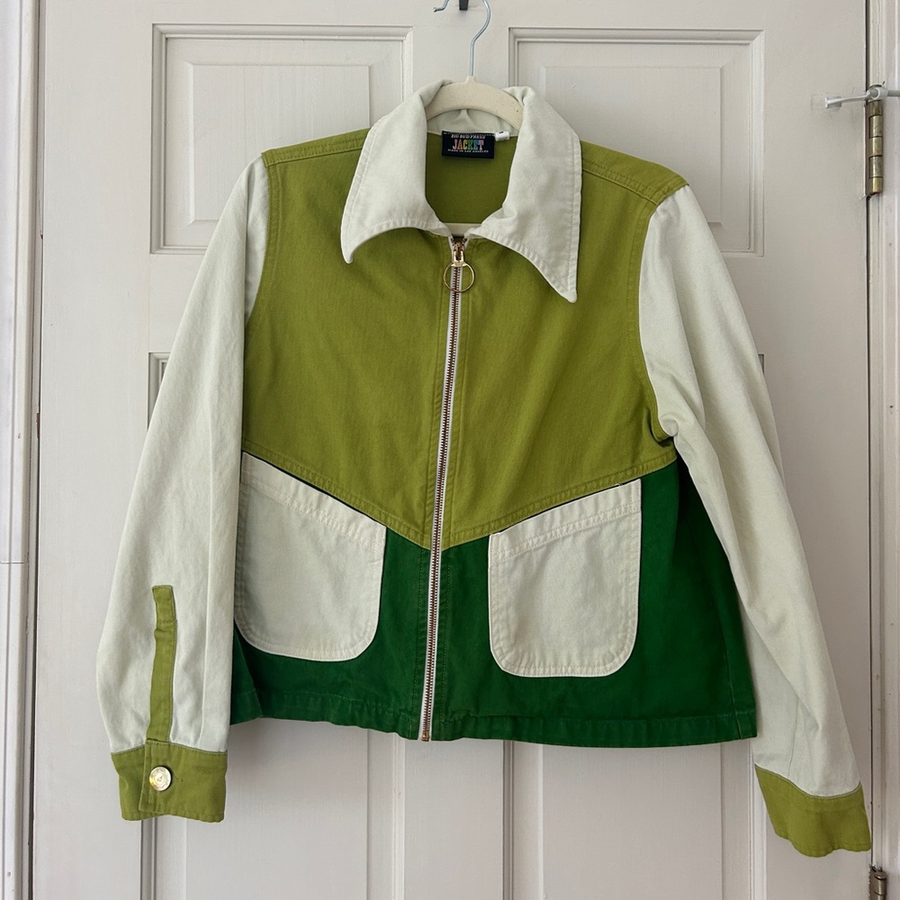 rare green color block big bud press coastliner zip up jacket size small